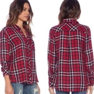 Rails Women's Hunter Crimson Red and Navy Plaid Long Sleeve Button Down Size XL